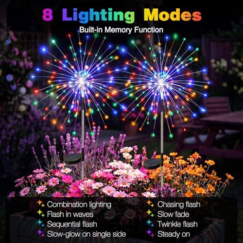 btfarm 8 Pack Solar Garden Lights Outdoor, 8 Modes Firework Lights Outside - Image 2