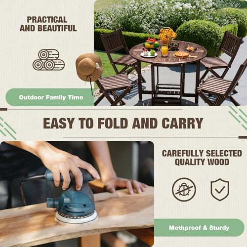 Devoko Acacia Wood Outdoor Patio Folding Table and Chairs Set for 4 - Image 6