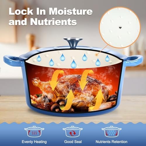 P&P CHEF 6QT Enameled Dutch Oven, Dutch Oven Pot for Bread Baking, Blue - Image 5