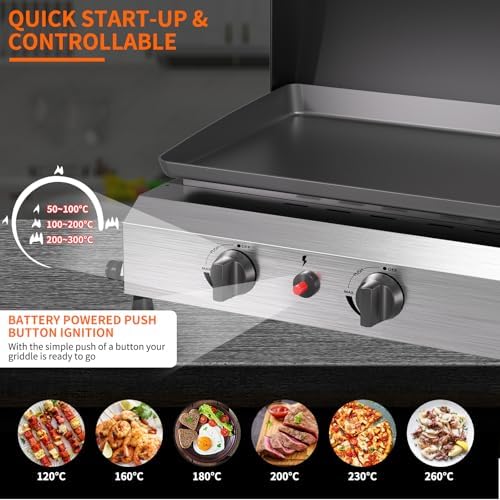 SKOK 3 Burner Gas Griddle with Hood- 23.3 Inch Outdoor Propane Griddle-45000 BTU Propane Fuelled, Portable Flat Top Gas Grill Camping Griddle with Lid - Image 6