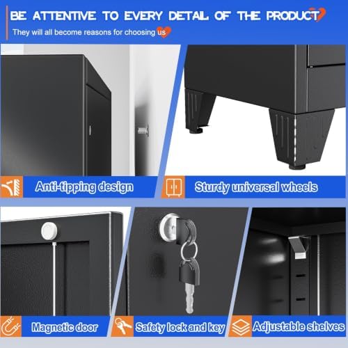 GAIOUS Tall Metal Storage Cabinet with Lock, Freestanding Steel Bookcase - Image 5