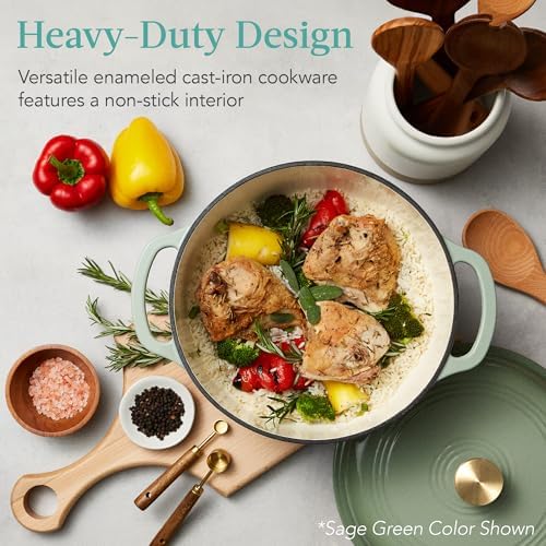 Best Choice Products 7.5 Quart Enamel Cast-Iron Round Dutch Oven, Family Style Heavy-Duty Pre-Seasoned Cookware for Home, Kitchen, Dining Room, Oven Safe w/Lid, Dual Handles - Deep Olive Green - Image 2
