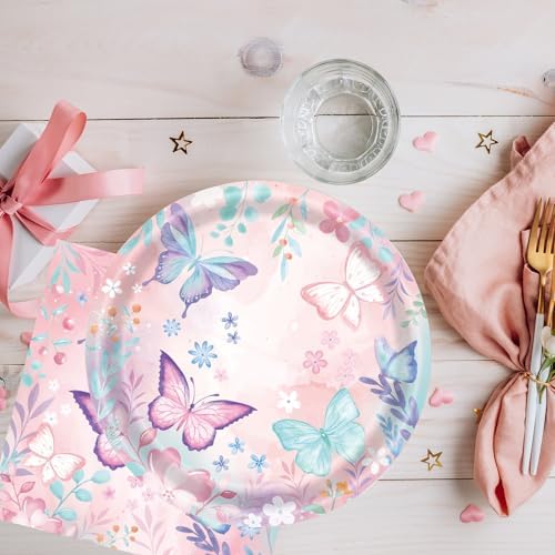40Pcs Butterfly Plates and Napkins Party Supplies, Disposable Butterfly Birthday Party Paper Plates Napkins Tableware Set for Girl Butterfly Baby Shower Birthday Decorations (Butterfly) - Image 4