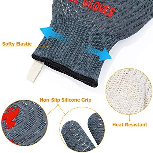 QUWIN BBQ Gloves, Oven Gloves 1472℉ Extreme Heat Resistant, Grilling Gloves Silicone Non-Slip Oven Mitts, Kitchen Gloves for BBQ, Grilling, Cooking, Baking-1 Pair… (Grey, One Size Fits Most) - Image 6