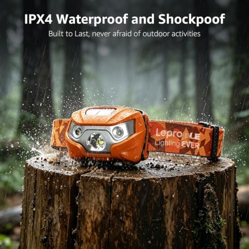 Lepro LED Headlamp Rechargeable IPX4 Waterproof Headlight 5 Modes - Orange - Image 4
