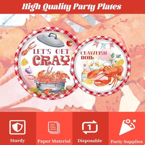 Gameza Crawfish Boil Party Decorations, 96PCS Crawfish Paper Plates Napkins Table Birthday Decoration, Crayfish Crab Seafood Shrimp Theme Forks Decor Supplies for Summer Serve 24 - Image 4