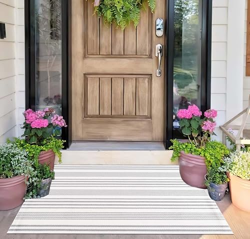 Grey and White Striped Layered Doormat 24"x35"Washable Door Mat Outdoor - Image 7