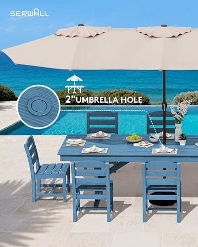 SERWALL 9Pcs 84" HDPE Outdoor Dining Set for 8 with Armless Chairs,Blue - Image 5