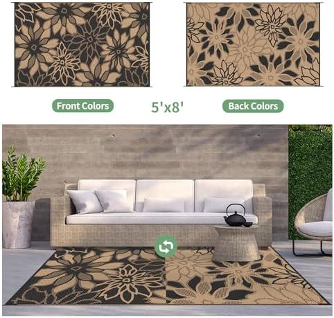 GENIMO Outdoor Rug, Waterproof Plastic Rugs for Patio, 5'x8' Brown - Image 2