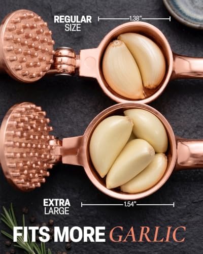 Zulay Kitchen Metal Large Garlic Press, Garlic Mincer, Peeler-Brush, Rose - Image 4