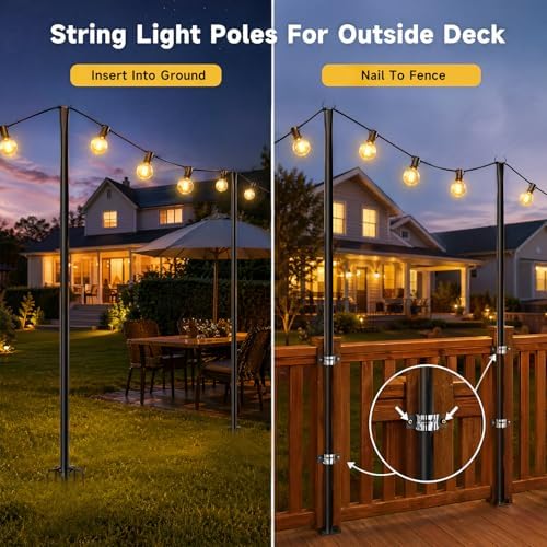 MuliVid 4 Pack String Light Poles for Outdoor,Metal Light Hanging Pole Outside with Fork,Light Stand for Patio, Pergola, Garden, Backyard, Yard, Camping Party (4 Pack) - Image 3