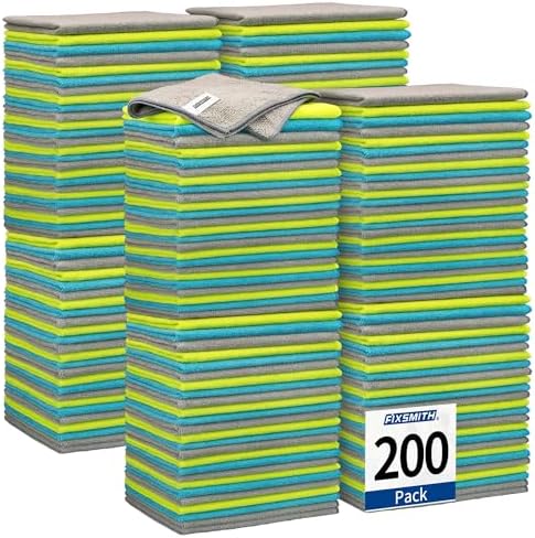 FIXSMITH Shop Towels-200 Pack, Multi-Functional Shop Rags, 12 x 16 in Microfiber Cleaning Cloth, Highly Absorbent Cleaning Rags, Cleaning Towels for Car Kitchen Home Office by FIXSMITH