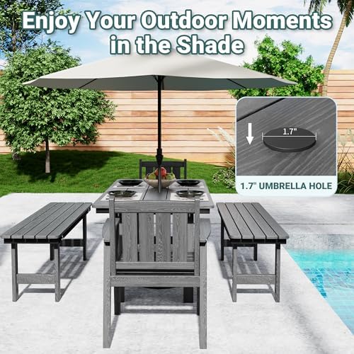 Pamapic Patio Dining Table Set, 5-Piece Outdoor Dining Set for 6, Grey - Image 3