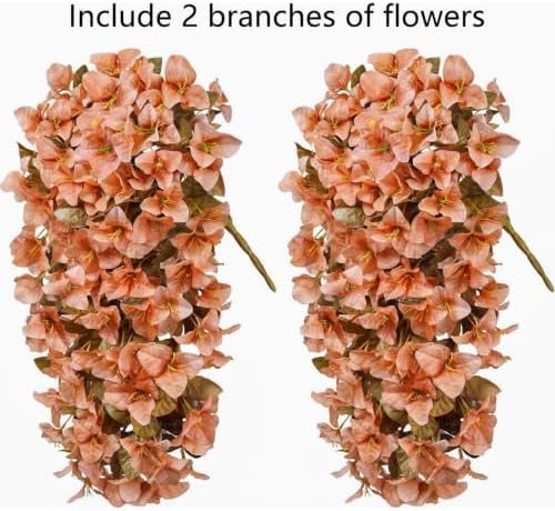 Bougainvillea Artificial Flowers Plants for Outdoors Outside Fall Autumn Decoration, 2 pcs Faux Silk Long Trailing Vines UV Resistant Look Real Brown Fake Flowers for Front Door Porch Planter Urn Yard - Image 5