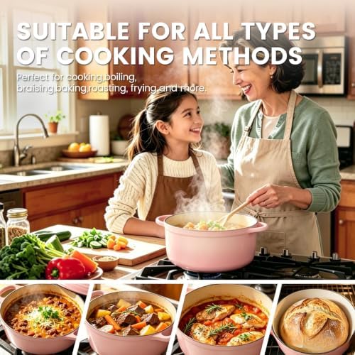 5 Qt Enameled Cast Iron Dutch Oven with Lid, Pink - Image 4