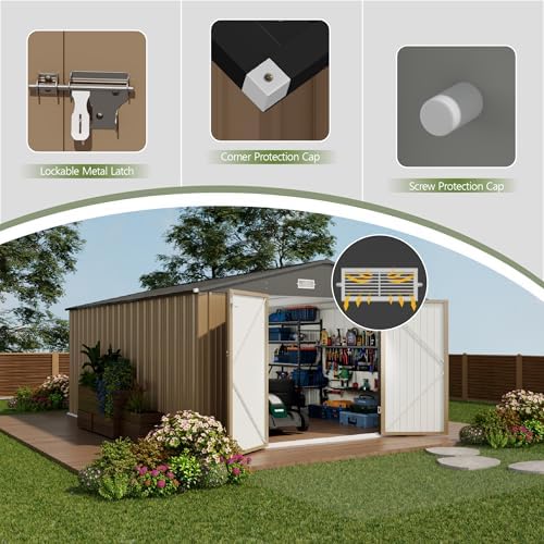 Devoko 10x14 FT Outdoor Storage Shed, Brown - Image 5