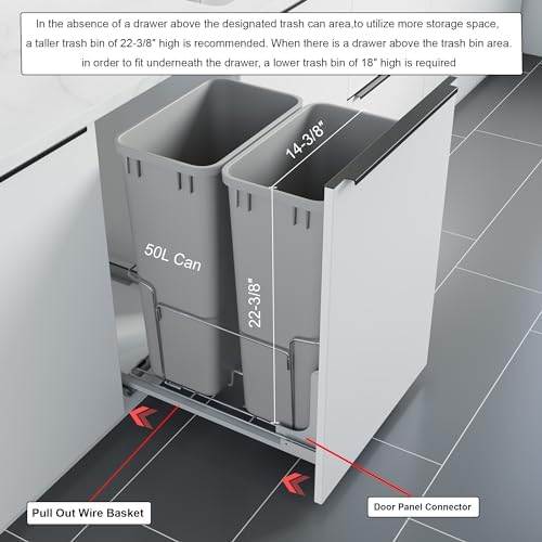 Dowell B18 Aluminum Base Wastebasket Pullout with Door Mount and Two 50Qt/13Gal Plastic Bins (4012 0218+50x2) - Image 4