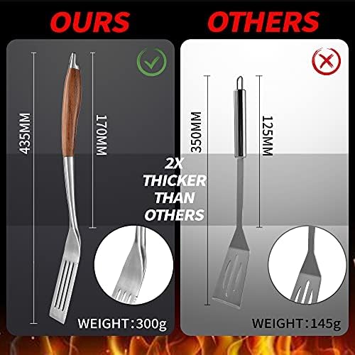 GRILAZ Heavy-Duty Rose Wooden BBQ Grilling Tools Set. Extra Thick Stainless Steel Multi-Function Spatula, Fork & Tongs | Essential Accessories for Barbecue & Grill. Ideal Gift for Father… - Image 3