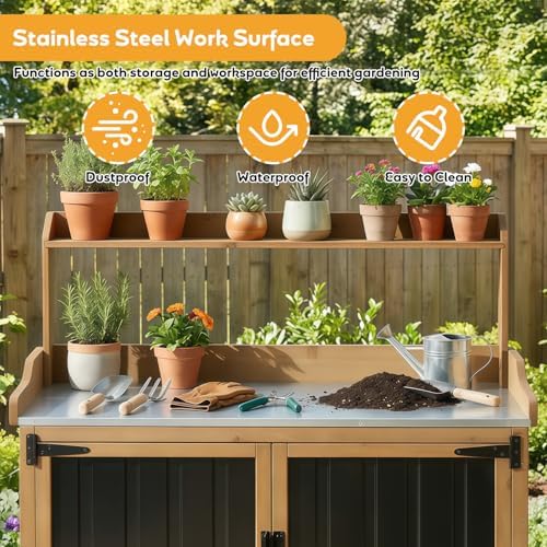 Potting Bench with Storage & Wheels, Mobile Outdoor Cabinet for Garden - Image 4