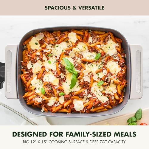 GreenPan Advanced 12” X 15” Electric Skillet with Lid, 7QT Capacity for Family Meals, Ceramic Nonstick PFAS-Free Coating, Fry, Sauté, Steam, Simmer, Sear, Stir Fry, Dishwasher Safe, Clay - Image 6