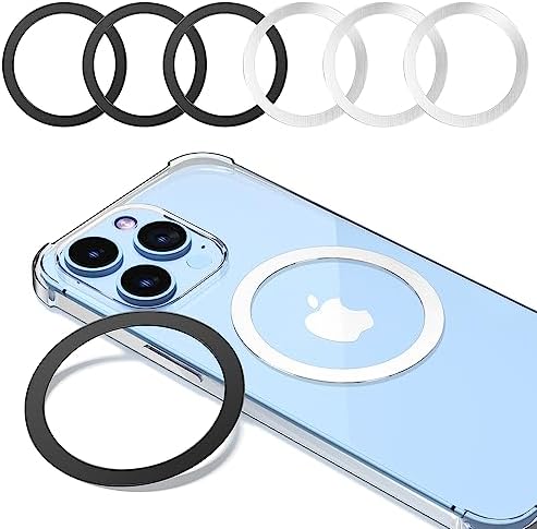 KALAPOP Magnetic Wireless Charging Magsafe Ring-6 PCS,Ultra-Thin(0.4mm) Magsafe Sticker,Compatible with iPhone 18 pro/17/Air/16/15/14/13,Samsung Galaxy,Google Pixel,Magsafe Accessories-3Black&3Silver by KALAPOP