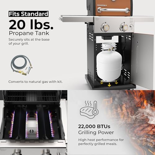 Permasteel 2-Burner Propane Gas Grill, BBQ Grill with Foldable Side Tables & Tool Hooks, Perfect for Outdoor Cooking, Patio & Garden, Copper - Image 5