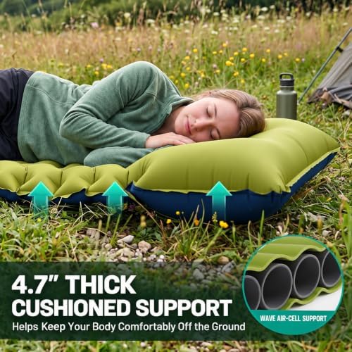 Overmont Ultralight Camping Sleeping Pad with Pillow and Built-in Foot Pump - Image 3