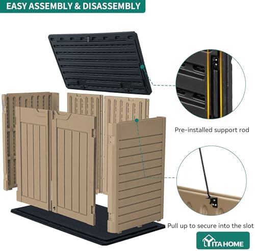 YITAHOME Outdoor Resin Storage Sheds, 39 in Height Lockable Waterproof Horizontal Shed w/o Shelf, Easy to Assemble Shed Storage for Garden Tools, Brown - Image 5