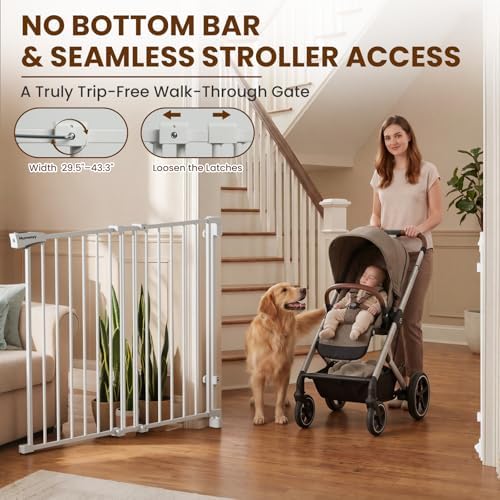 Mumeasy 36" Tall Baby Gate for Stairs, 29.5-43.3" Expandable Hardware Mounted (Drill Needed), Removable No Bottom Bar Dog Gate, Auto Close Wide Walk Thru Safety Gate for Doorways, Pets& Toddlers,White - Image 5