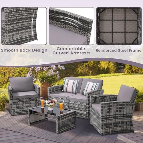 KROFEM 4 Piece Patio Furniture Set, Outdoor Wicker Conversation Set - Image 4