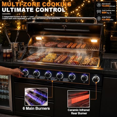 81.9" 6-Burner Modular Outdoor Kitchen Island, 85,000 BTU Propane Gas Grill - Image 3