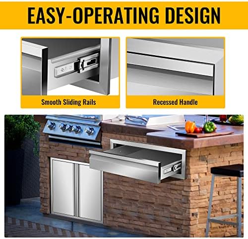 Outdoor Kitchen Drawers 24" W x 6.5" H x 23" D Inch Stainless Steel Flush Mount BBQ Single Drawers for Outdoor Kitchen Island, or Patio Grill Station - Image 5