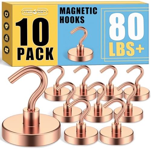 VNDUEEY Magnetic Hooks, 80 Lbs Super Earth Magnets Hooks for Hanging, Strong Neodymium Magnets with Hooks for Cruise, Magnet Metal Hook for Kitchen, Refrigerator, Grill (Rose, 10 Pack) by VNDUEEY