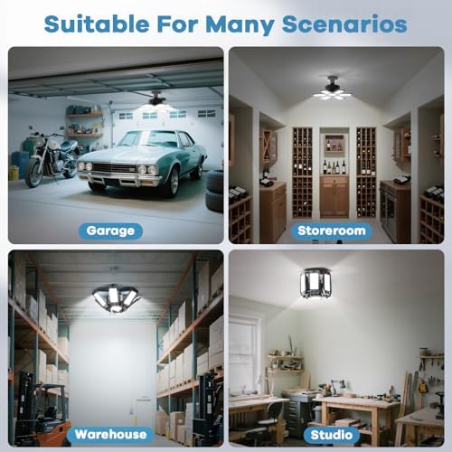 8 Pack Garage Light - 180W 18000 LM 6500K Deformable Garage Lights Ceiling LED with 6+1 Adjustable Panels, Shop Lights E26/E27 Screw Socket for workshops, Parking, Basement, Storage Room - Image 7