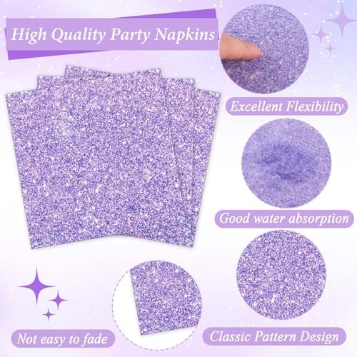 96PCS Purple Glitter Paper Plates and Napkins K-pop Purple Tableware Party Paper Plates Glitter Birthday Disposable Dinnerware Parties Set for Girl Women Sprinkle Wedding Anniversary Party Decorations - Image 4