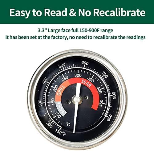 Upgrade Replacement Thermometer for Kamado Joe,3.3" Grill Temperature Gauge Replacement for Kamado Joe Accessories 150-900°F with Waterproof and No-Fog Glass Lens - Image 3