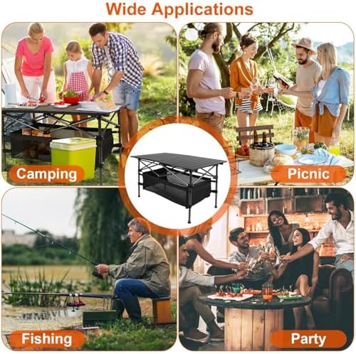 220lb Capacity Foldable Camping Table Aluminum Top Steel Frame with Mesh Basket Portable BBQ Picnic Beach Table Carry Bag for Outdoor Dining Travel - Image 3