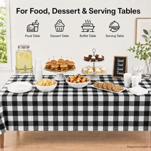 C CRYSTAL LEMON Black White Checkered Disposable Plastic Tablecloth 4 Pack - Image 5
