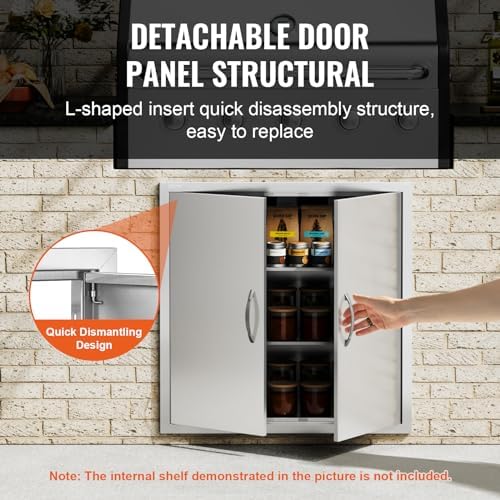 VEVOR BBQ Access Door, 31W x 31H Inch Double Outdoor Kitchen Door, Stainless Steel Flush Mount Door, Wall Vertical Door with Handles, for BBQ Island, Grilling Station, Outside Cabinet - Image 4
