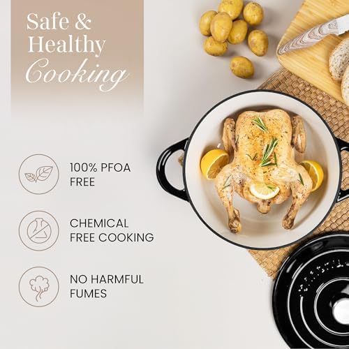Cast Iron Pot with Lid-Non-Stick Ovenproof Enamelled Casserole Pot, Oven Safe up to 500° F-Sturdy Dutch Oven Cookware - Black, 5-Quart, 24cm-by Nuovva - Image 4