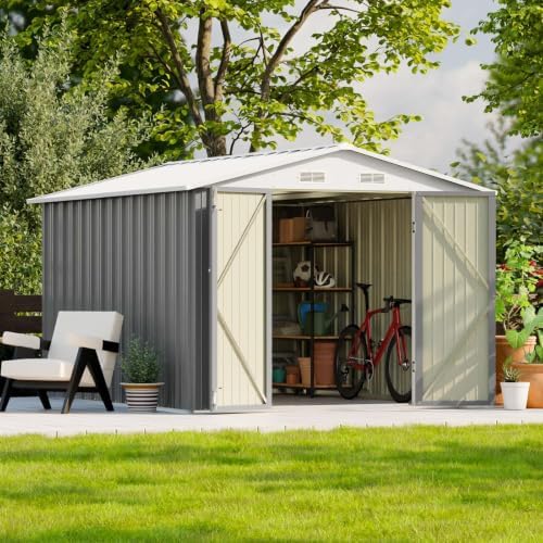 Patiowell 8x10 FT Outdoor Storage Shed, Metal Sheds, Gray - Image 7