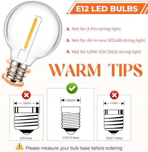 GvvooHome 36 Pack LED G40 Replacement Bulbs for String Lights, Shatterproof Plastic Globe Bulb for Indoor Outdoor Patio Decor, E12 Candelabra Socket Base, Warm White - Image 4