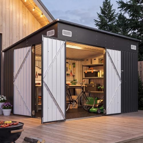 8'x10' Lean to Shed Metal Storage Shed with Floor,Triple Door - Image 2