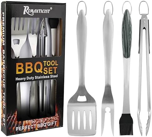 ROMANTICIST 4pc Heavy Duty Grill Accessories for Top Chef - Professional Grill Tools Set & Basic BBQ Tools for Backyard Restaurant Outdoor Kitchen - Deluxe Grill Gift for Dad on Father’s Day Christmas by ROMANTICIST