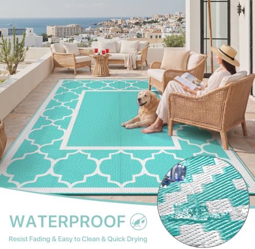 GENIMO Outdoor Rug, Waterproof Plastic Rugs for Patio, 8'x10' Aqua Blue - Image 6