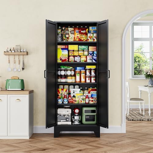 Letaya 75" H Metal Storage Cabinet with 2 Doors and 4 Shelves,Tall Kitchen Pantry Cabinets,Farmhouse Utility Pantry Organizers for Cupboard/Dining/Bathroom/Home Office/Garage Room,Black - Image 4
