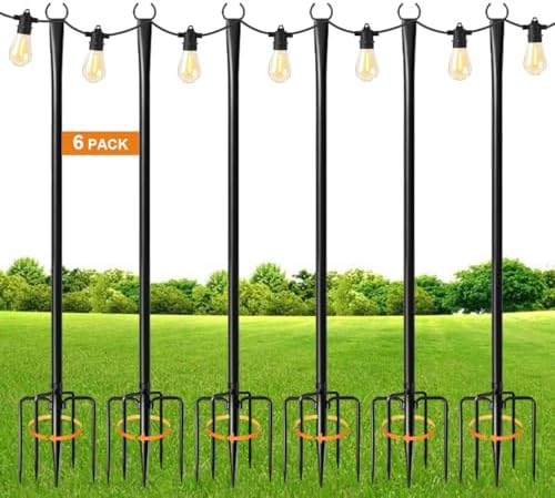 MuliVid 6 Pack 9FT String Light Poles for Outdoor,Metal Lights Hanging Pole Outside with Fork,Light Stand for Patio, Pergola, Garden, Backyard, Yard, Camping Party by Unknown