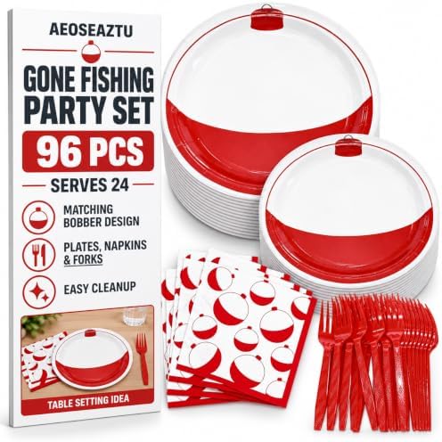 96 Pcs Gone Fishing Party Supplies,Plates Napkins & Forks for 24 Guests by Unknown