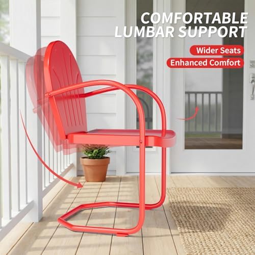 Outdoor 3-Piece Metal Bistro Set, Patio Conversation Set of 2,Red - Image 5