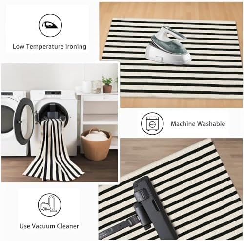 Fall Front Door Mat 2.3'x3.6', Cotton Washable Striped Outdoor Rug - Image 6